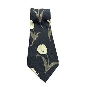 Vintage Tino Cosma Black Tulips Floral Silk Tie EUC!